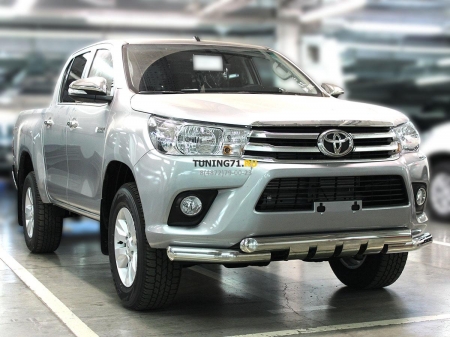 Toyota Hilux 2015-наст.вр.-Защита переднего бампера d-76 с доп.накладками